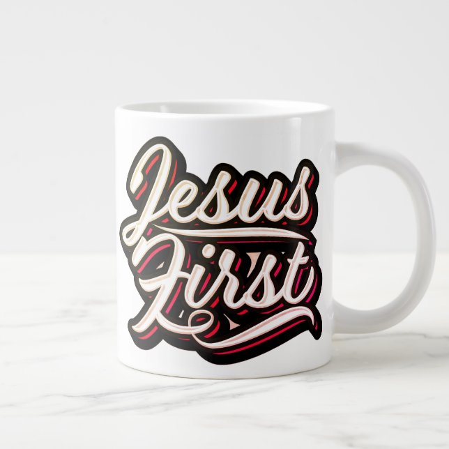 Jesus först 70:s Stil Jumbo Mugg (Höger)