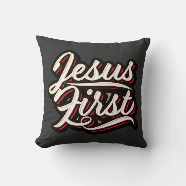 Jesus först 70:s Stil Kudde (Framsida)