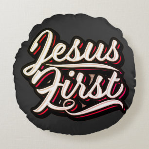 Jesus först 70:s Stil Rund Kudde