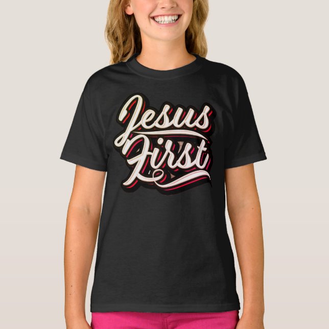 Jesus först 70:s Stil T Shirt (Framsida)