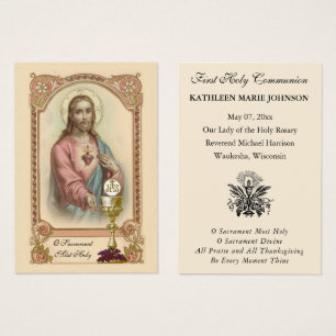 Jesus första kommunens katolska minneskort visitkort