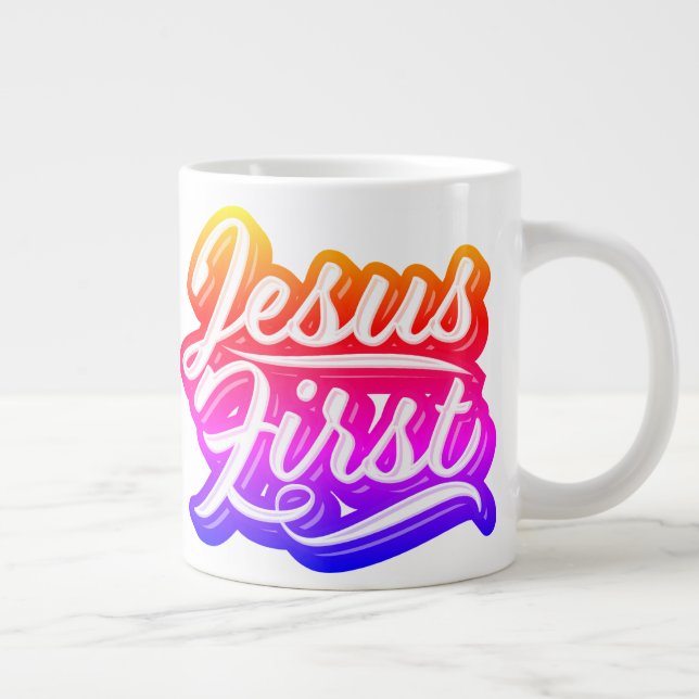 Jesus Första Ljusa färger Jumbo Mugg (Höger)