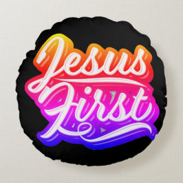 Jesus Första Ljusa färger Rund Kudde