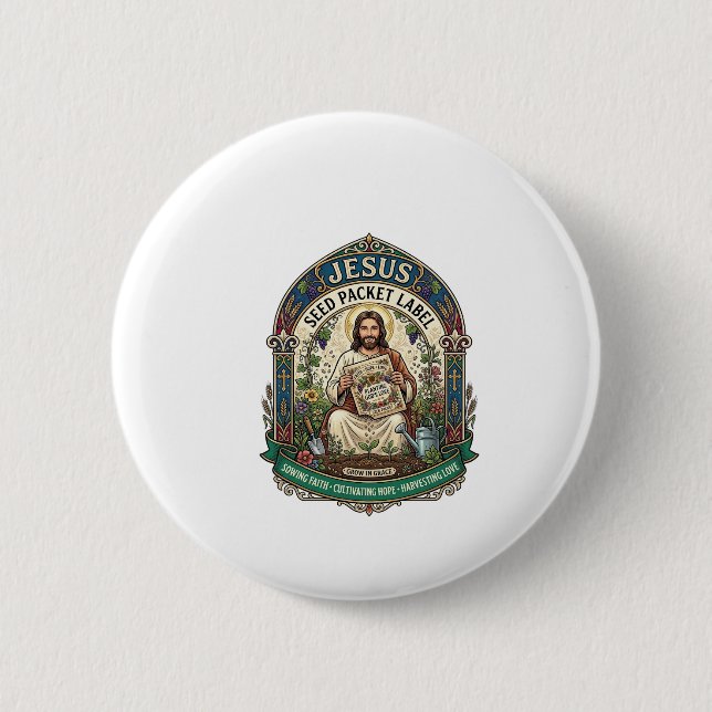 Jesus fröpaket etikett Jesus fröpaket Kristna Knapp (Framsida)
