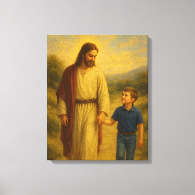 Jesus går med Boy™ LDS Wall Art Canvas (Framsida)
