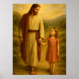 Jesus går med flicka™ LDS väggkonstaffisch Poster