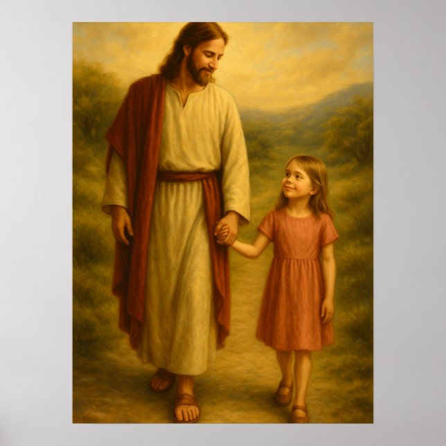Jesus går med flicka™ LDS väggkonstaffisch Poster (Framsidan)