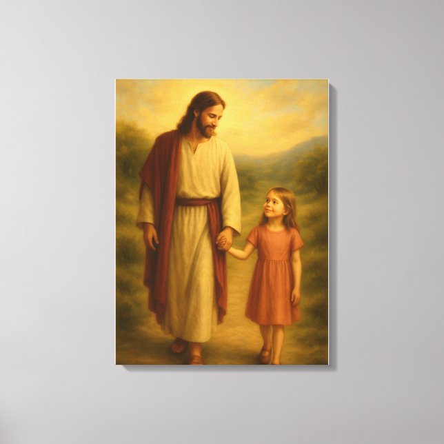 Jesus går med Girl LDS Wall Art Canvas (Framsida)