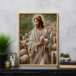 Jesus går med hans lamm poster