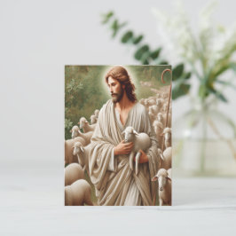 Jesus går med hans lamm vykort