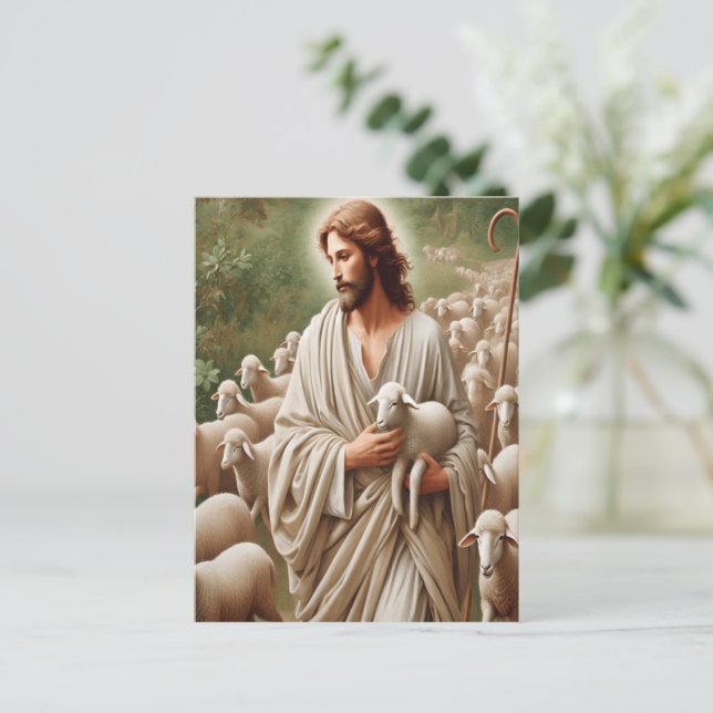 Jesus går med hans lamm vykort (Stående Fram)