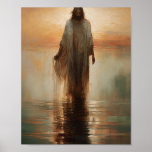 Jesus går på Vatten - Bible Verse Digital Print Poster