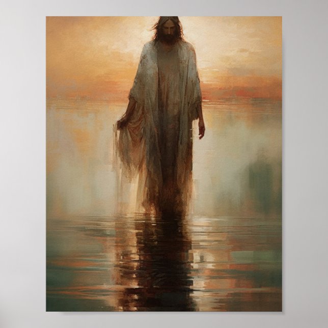 Jesus går på Vatten - Bible Verse Digital Print Poster (Framsidan)