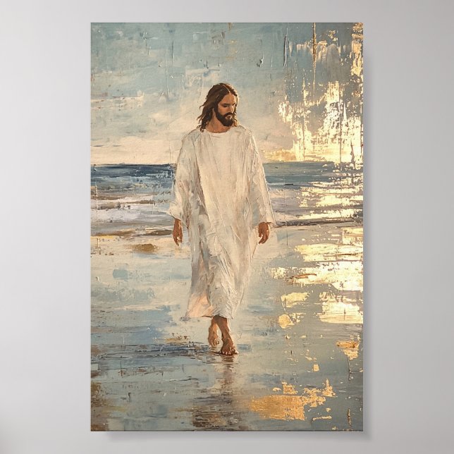 Jesus går på vatten i vita kläder poster (Framsidan)