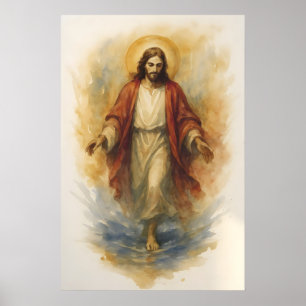 Jesus Går På Vatten Konst, Bibliska Mirakel Vägg Poster