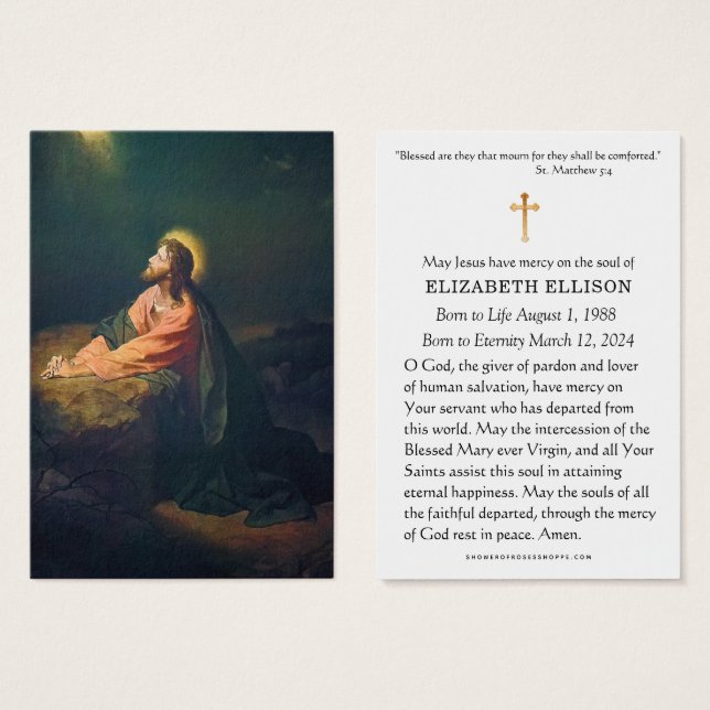 Jesus Garden of Gethsemane Funeral Prayer Card Visitkort (Framsida & baksida)