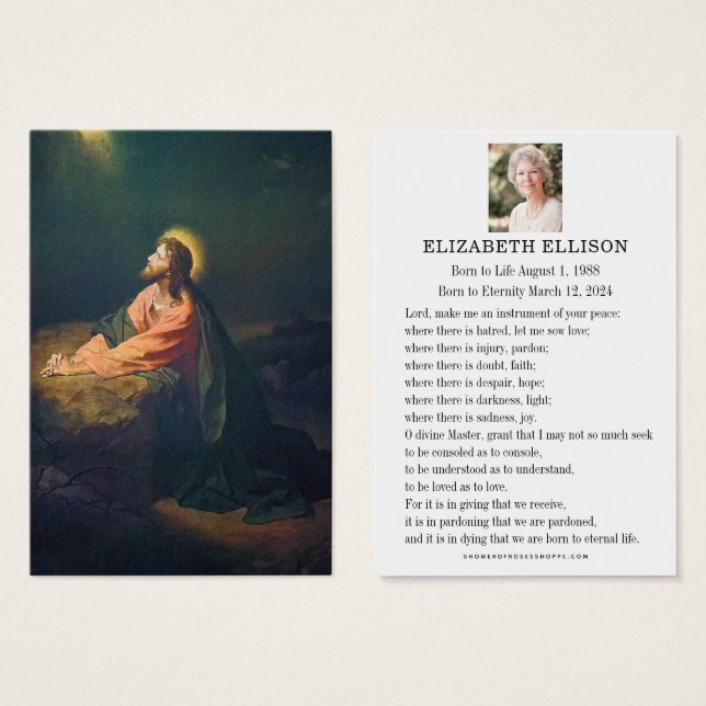 Jesus Garden of Gethsemane Funeral Prayer Card Visitkort (Framsida & baksida)
