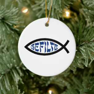 Jesus Gefilte Fish - Judisk Påskhumor Julgransprydnad Keramik