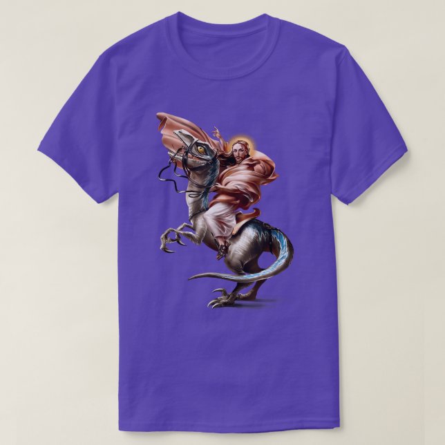 Jesus genom Alpernorna på Raptor Dinosaur, Parody T Shirt (Design framsida)