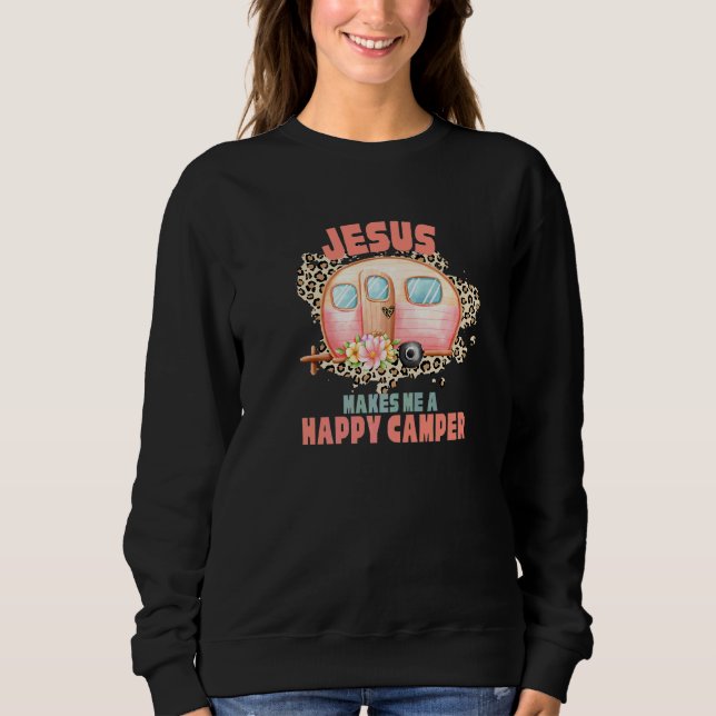 Jesus Gör Mig En Lycklig Campare Camping Leopard F T Shirt (Framsida)