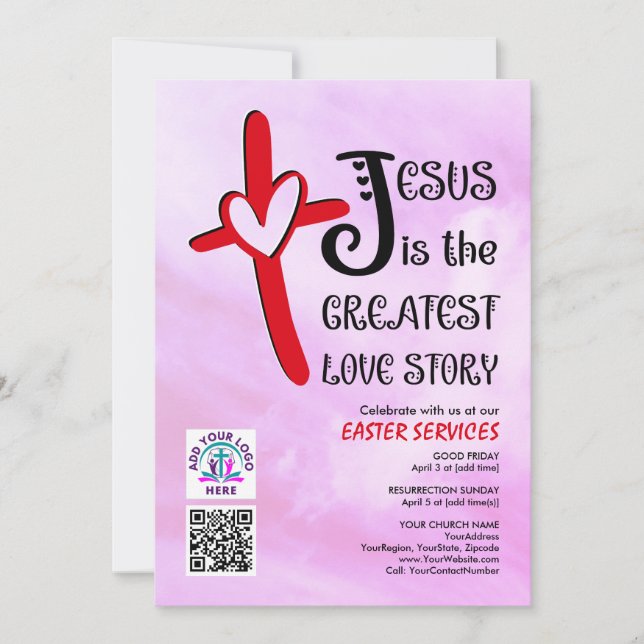 JESUS GREATEST LOVE STORY Logo QR Code EASTER Inbjudningar (Framsida)