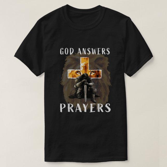 Jesus Gud Answers Prayers Warrior Manar Christian  T Shirt (Design framsida)