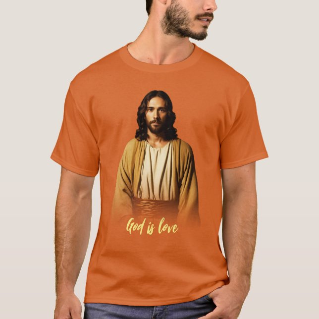 Jesus Gud är Kärlek Slogan Basic Mörk T-Shirt (Framsida)