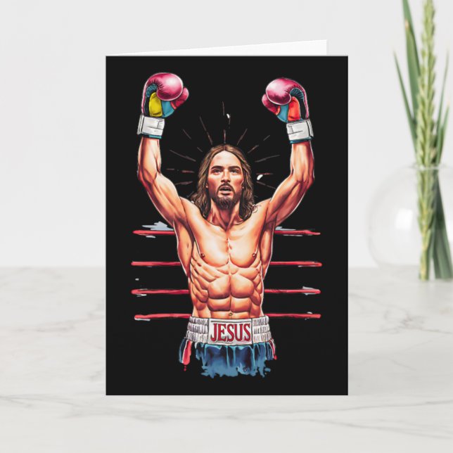 Jesus Gud Kickboxning Eller Boxning Seger Roligt M Kort (Framsida)
