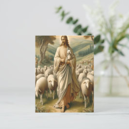 Jesus Guiding Sheep through Grönt Pastures Vykort