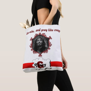 Jesus Håll lugn & be som galen monogram väska.b2 Tygkasse