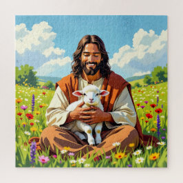 Jesus hållande ett lamm | Kristendom Pussel