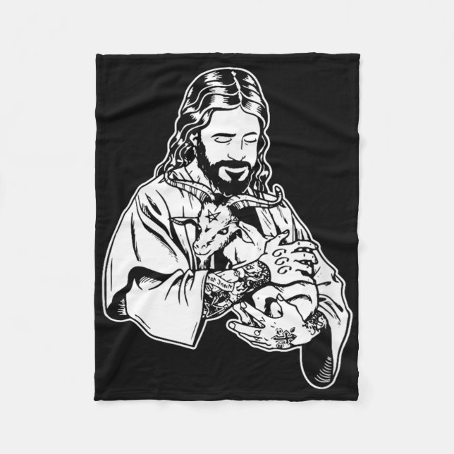 Jesus hållande get Baphomet ockult satanisk tatuer Fleecefilt (Framsidan)
