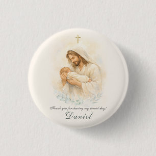 Jesus håller bebis Dop Save the Date Magnet Knapp