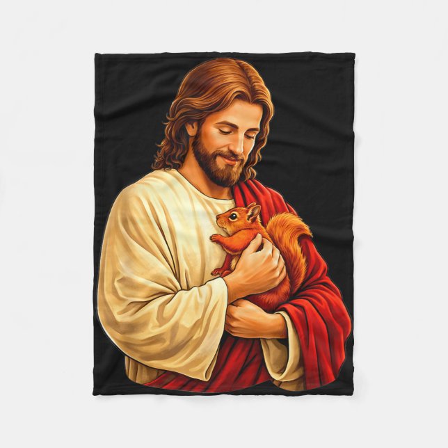 Jesus håller ekorre kristen  fleecefilt (Framsidan)