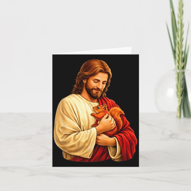 Jesus håller ekorre kristen  kort (Framsida)