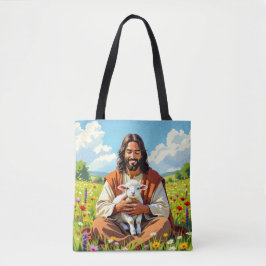 Jesus håller ett lamm | Kristendom Tygkasse