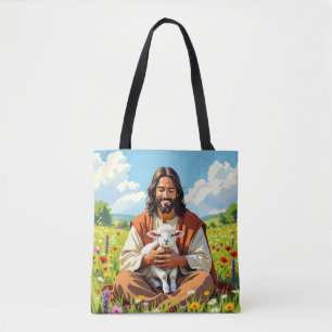 Jesus håller ett lamm Kristendom Tygkasse