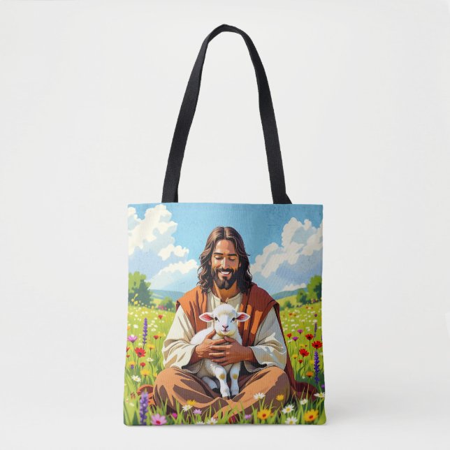 Jesus håller ett lamm | Kristendom Tygkasse (Framsida)