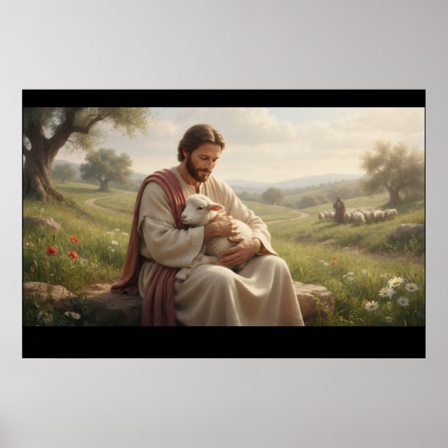 Jesus håller ett lamm Väggkonst | Den gode herden (Framsidan)
