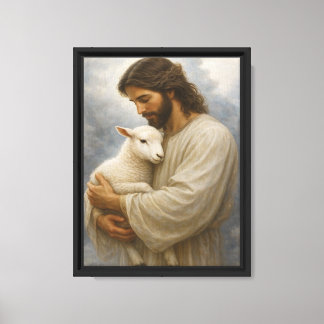 Jesus håller lamm fredlig konst canvastryck