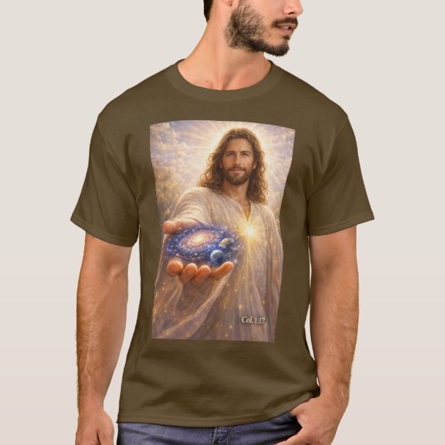 Jesus håller universum i sina händer T-shirt (Framsida)