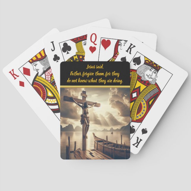 Jesus Hanging på Kor ovanför A Sjö Casinokort (Baksidan)