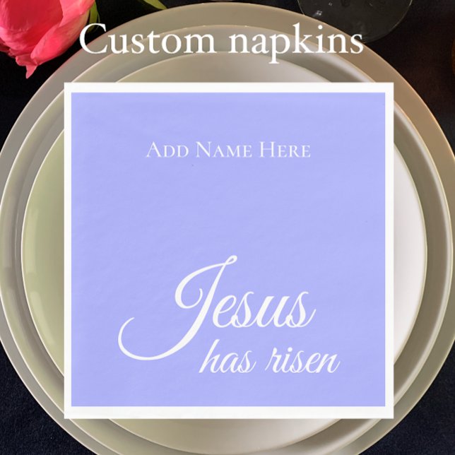 Jesus har återupptagit Anpassningsbarnas Lila Chri Pappersservett (Add your custom text to personalize these purple blue bell Jesus has risen Easter napkins.)