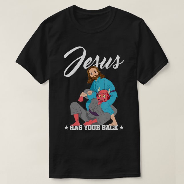 Jesus Har Din Rygg Jiu-Jitsu BJJ Rolig MMA T Shirt (Design framsida)