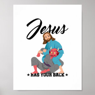 Jesus har din Tillbaka Jiu-Jitsu BJJ Funny MMA Poster