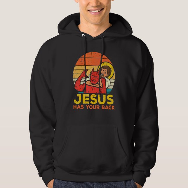 Jesus har ditt tillbaka Jiu Jitsu Retro Christian  Hoodie (Framsida)