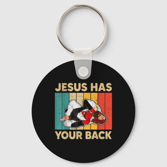 Jesus har ditt tillbaka Jiu Jitsu Retro Christian  Nyckelring (Framsida)