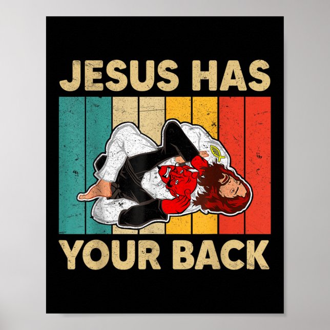 Jesus har ditt tillbaka Jiu Jitsu Retro Christian  Poster (Framsidan)