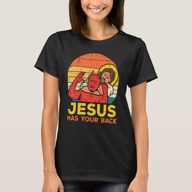 Jesus har ditt tillbaka Jiu Jitsu Retro Christian  T Shirt (Framsida)