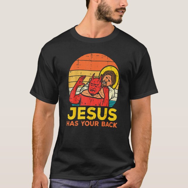 Jesus har ditt tillbaka Jiu Jitsu Retro Christian  T Shirt (Framsida)
